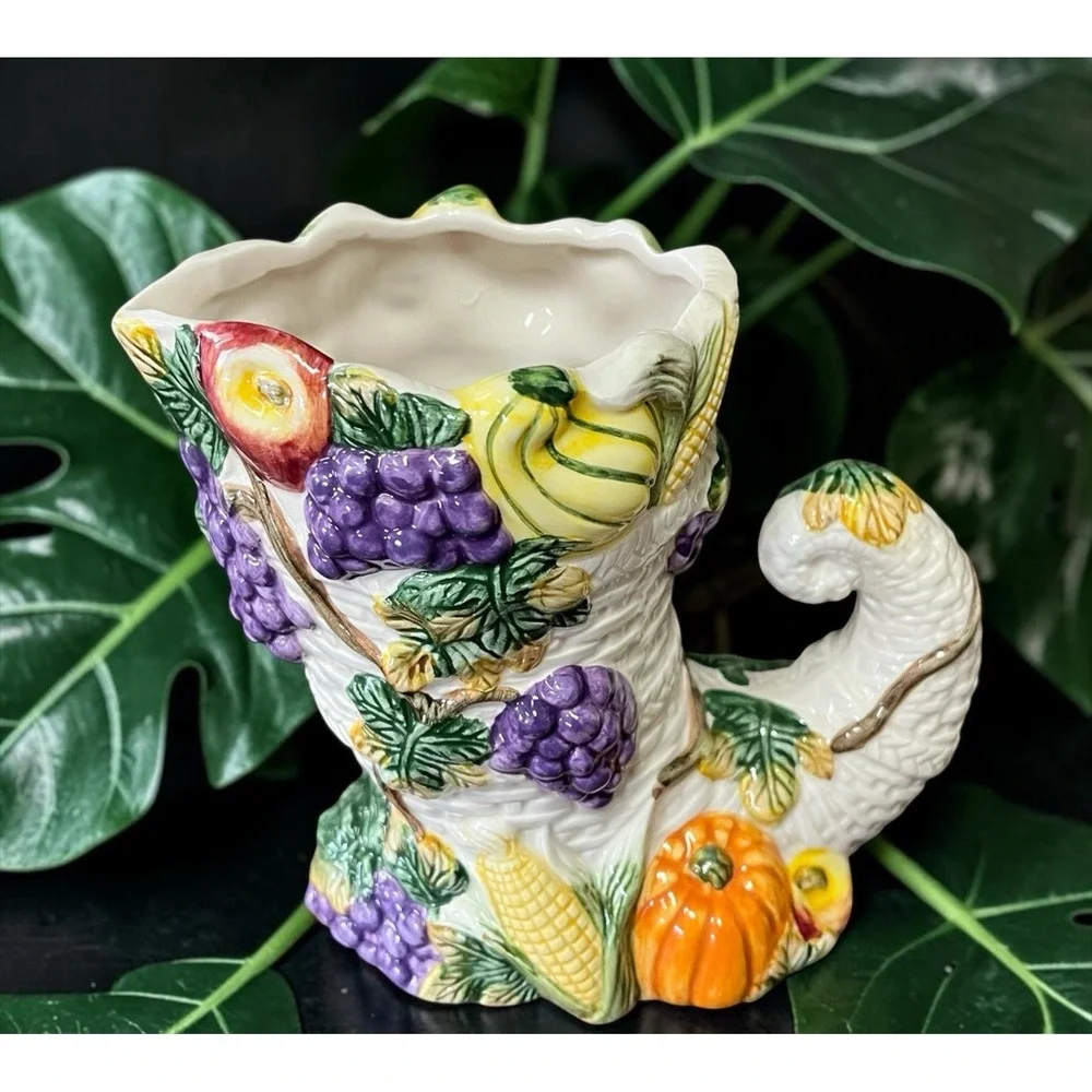 Fitz & Floyd Omnibus Harvest Beauty Cornucopia Vase Pumpkins Fruit Vegetables